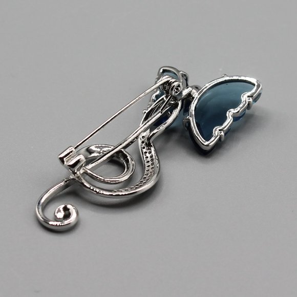 Jewelry pin brooch butterfly music note silver blue crystals elegant beautiful - Picture 10 of 10